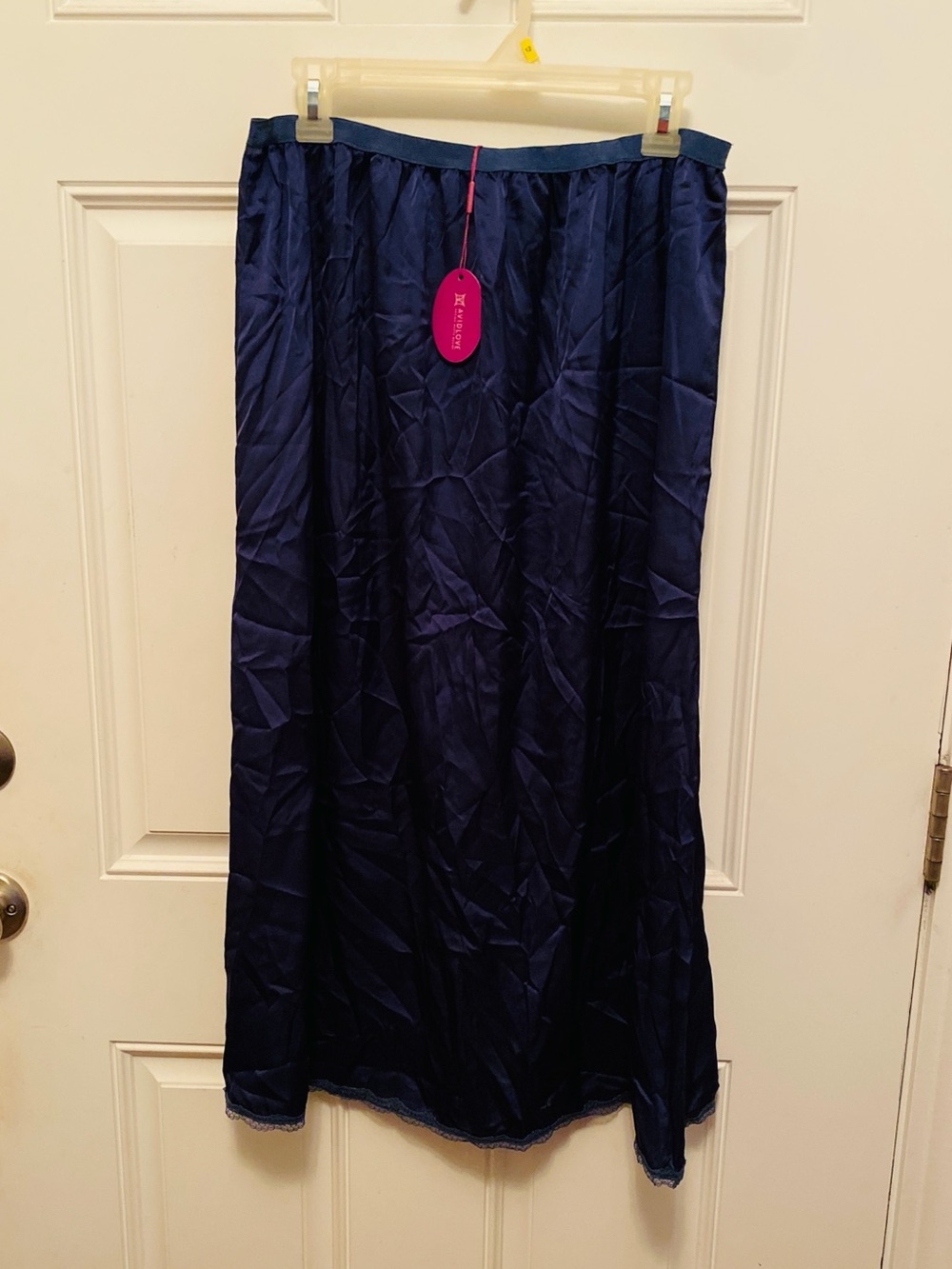 Blue Nylon Midi Half Slip with Elastic Waist XL